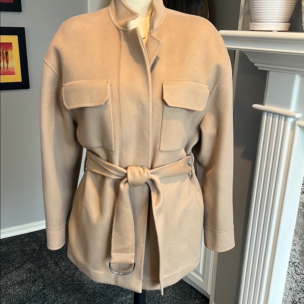 Theory Tan Belted Wool Jacket